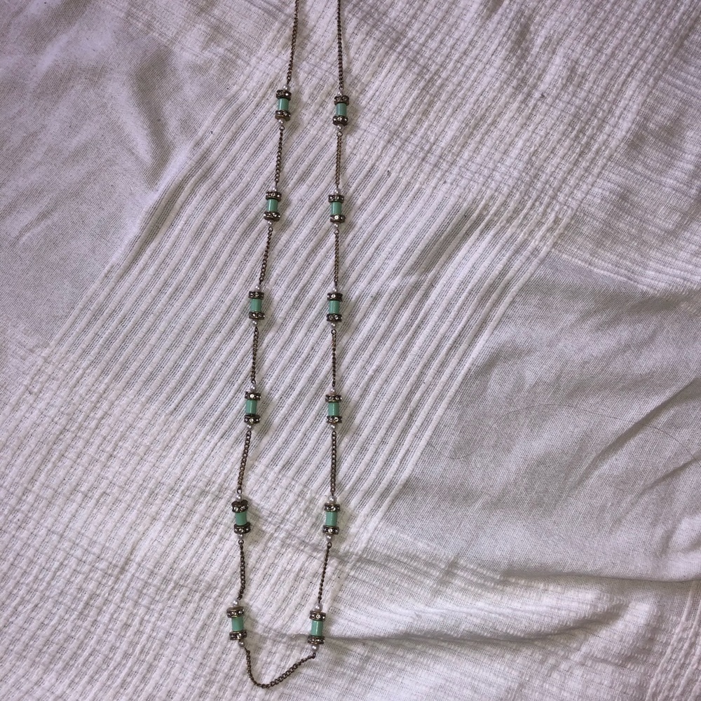 Jcrew long turquoise and pearl necklace